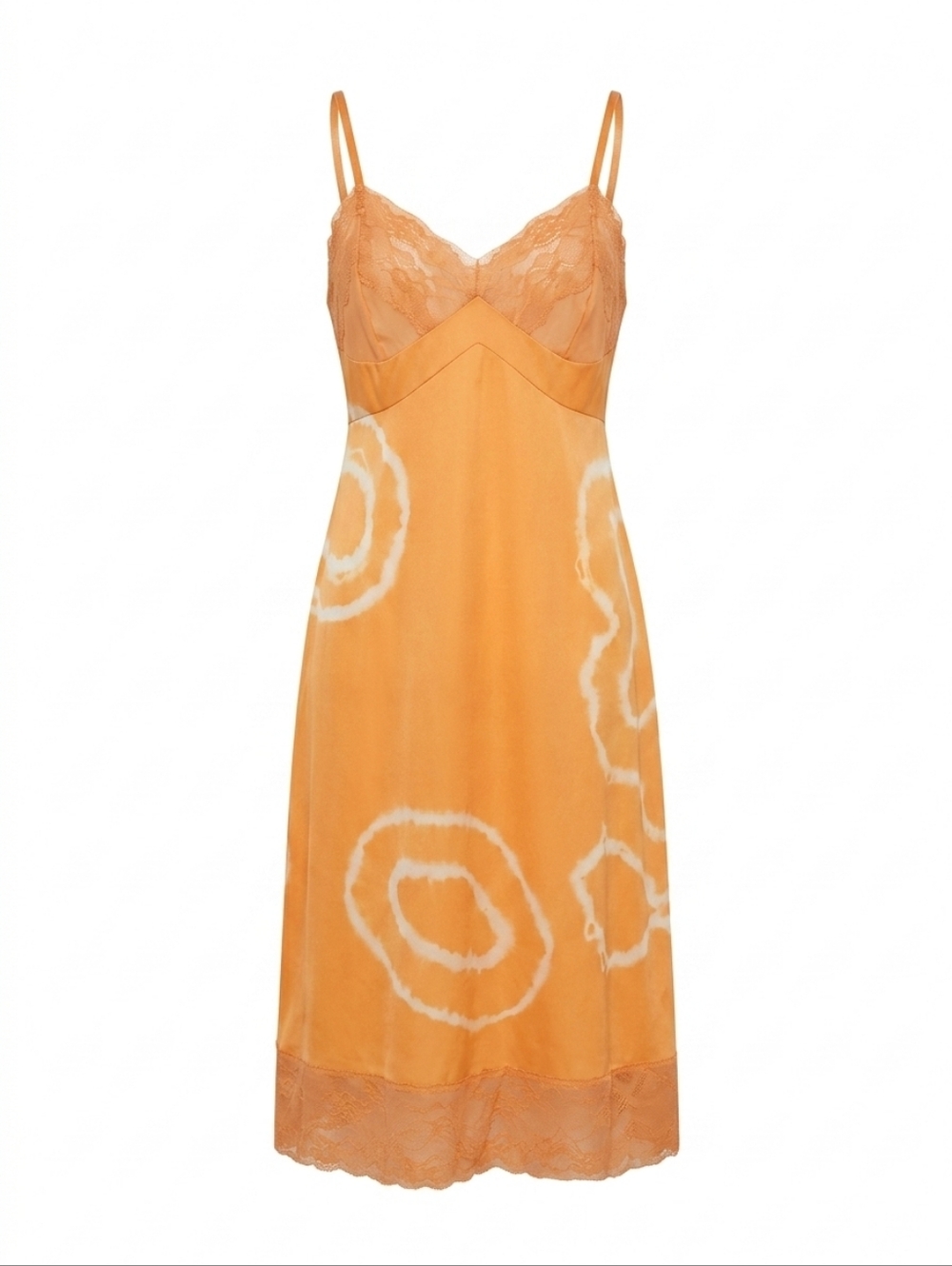 Vintage Vanity Fair Tie Dye Slip Dress Lace Trim Orange Shibori Lingerie USA 36